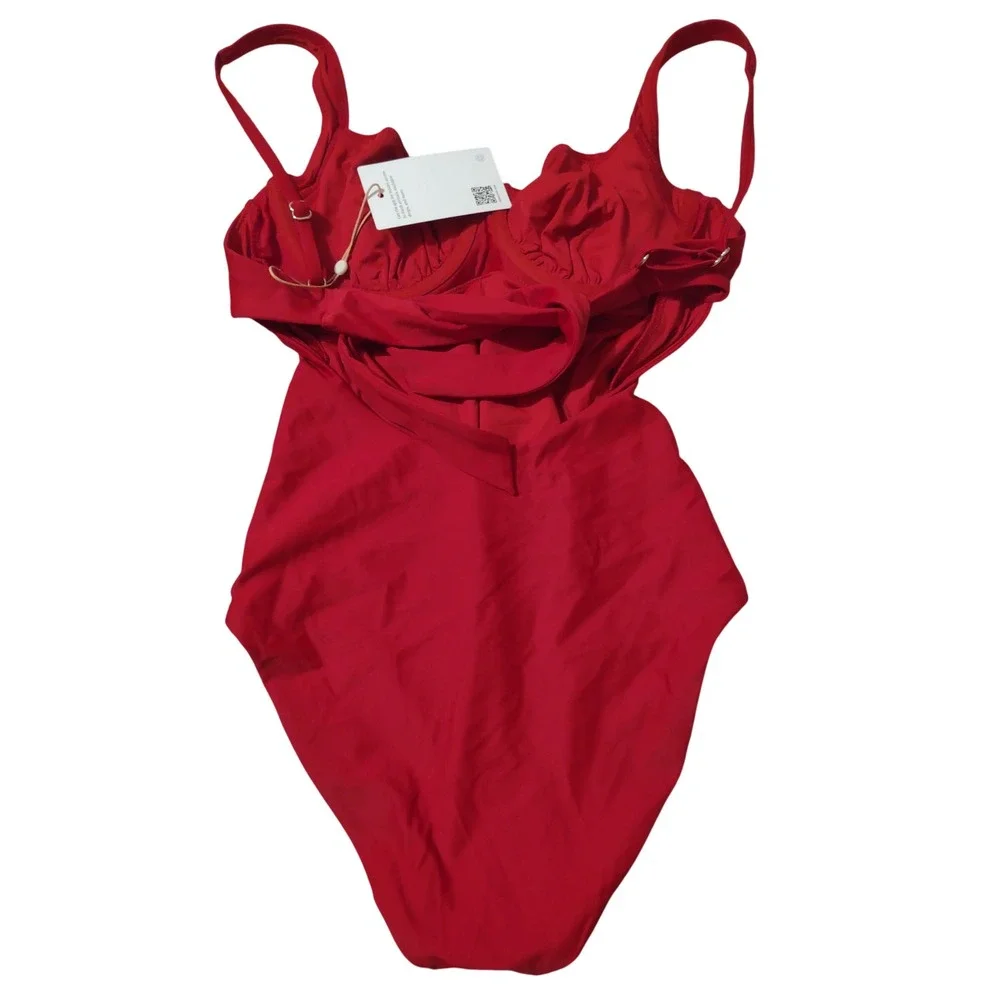 Quince Red Italian Underwire One-Piece Swimsuit S Adjustable Straps
